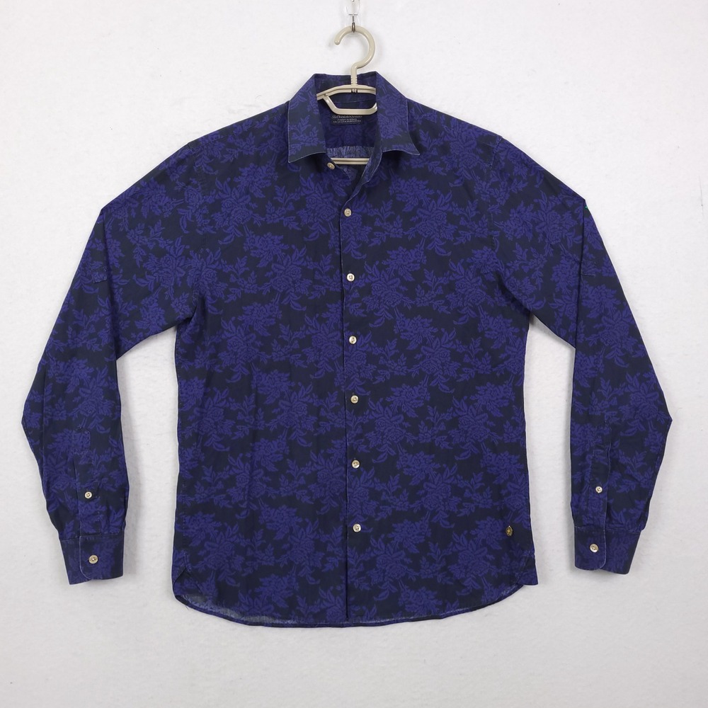 Scotch & Soda Floral Damask Button Up Shirt Purple Large Long Sleeve Luxury